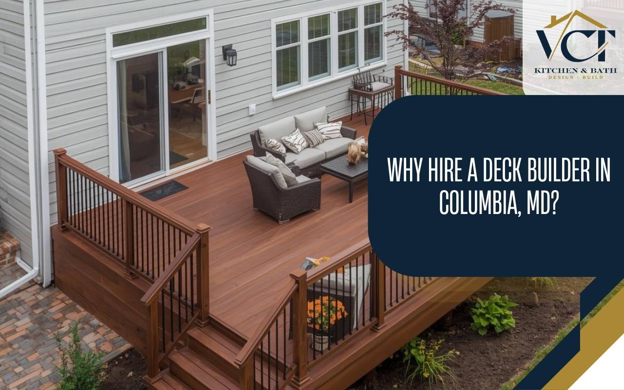 Composite decks with modern railing options installed by a deck builder in Columbia, MD.