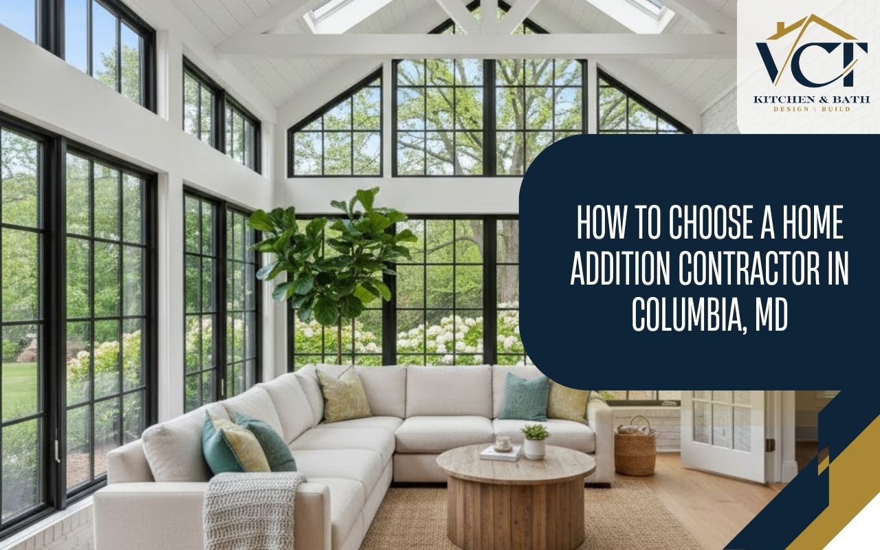 Sunroom designed by a Home Addition Contractor in Columbia, MD with large windows and natural light