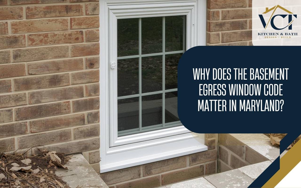 Basement egress window well in Maryland with proper clearance and drainage.