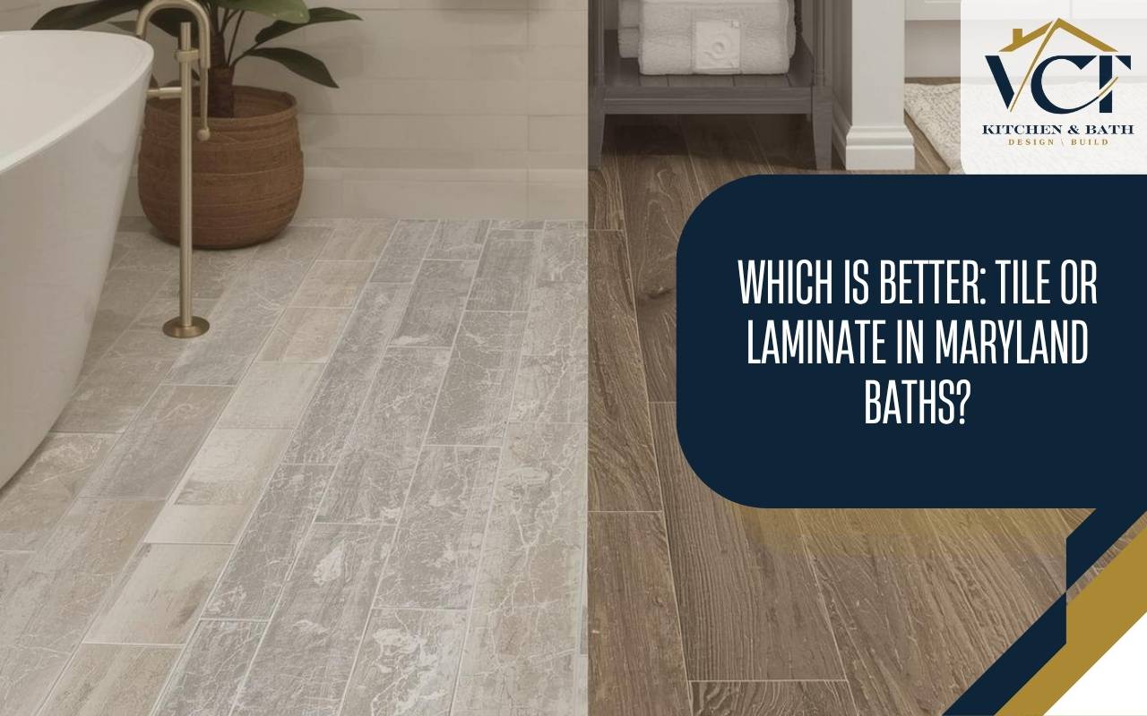 Close-up of underlayment prepared for tile and laminate bathroom flooring in Maryland