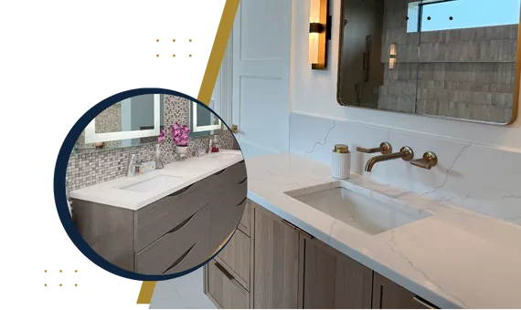 Closeup of eased and miter countertop edge profiles