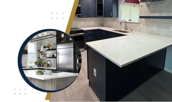 Quartz countertop with sink cutout and eased edge in Silver Spring, MD