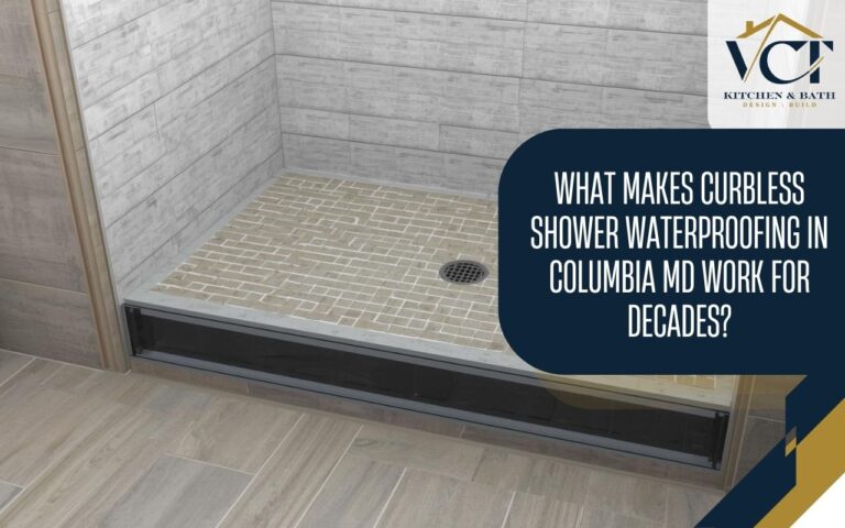 Curbless shower waterproofing in Columbia MD using membrane systems