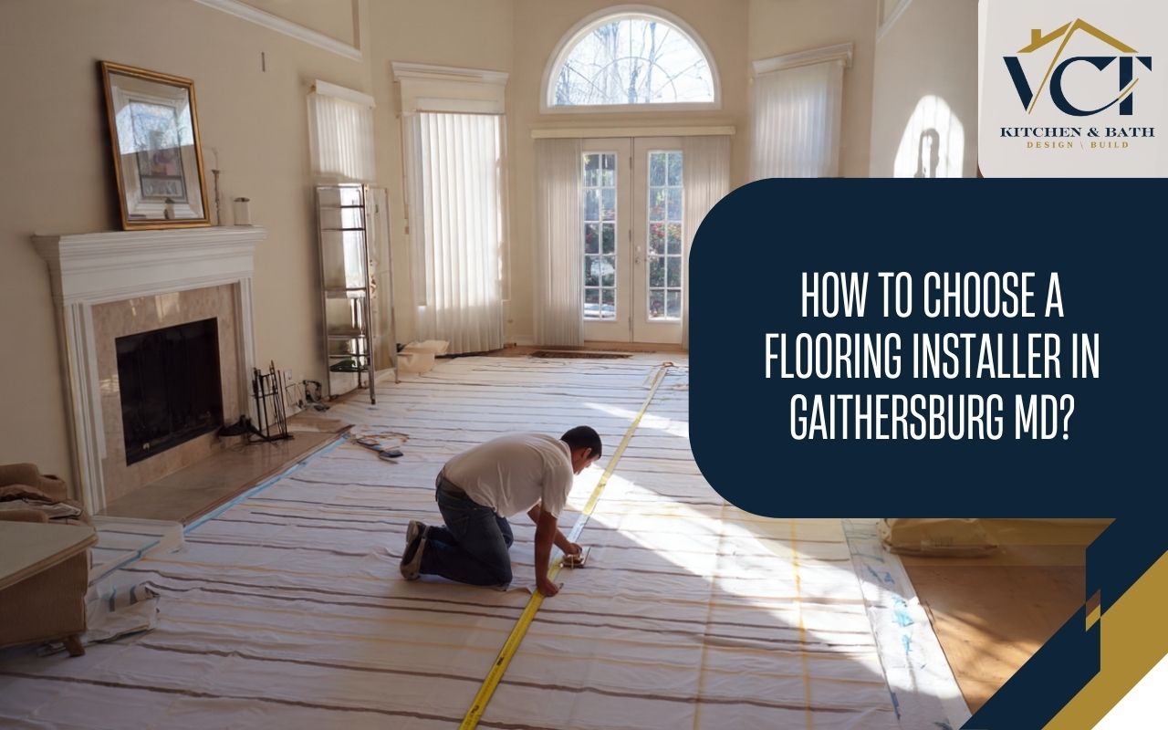 Flooring Installer in Gaithersburg MD measuring a living room before new flooring installation