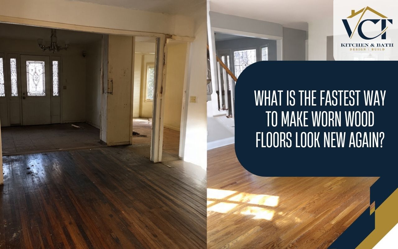 Before and after hardwood floor refinishing in Gaithersburg, MD