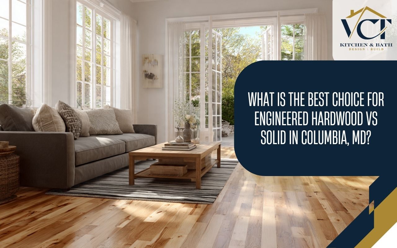 Refinishing process showing engineered hardwood vs solid in Columbia, MD maintenance options