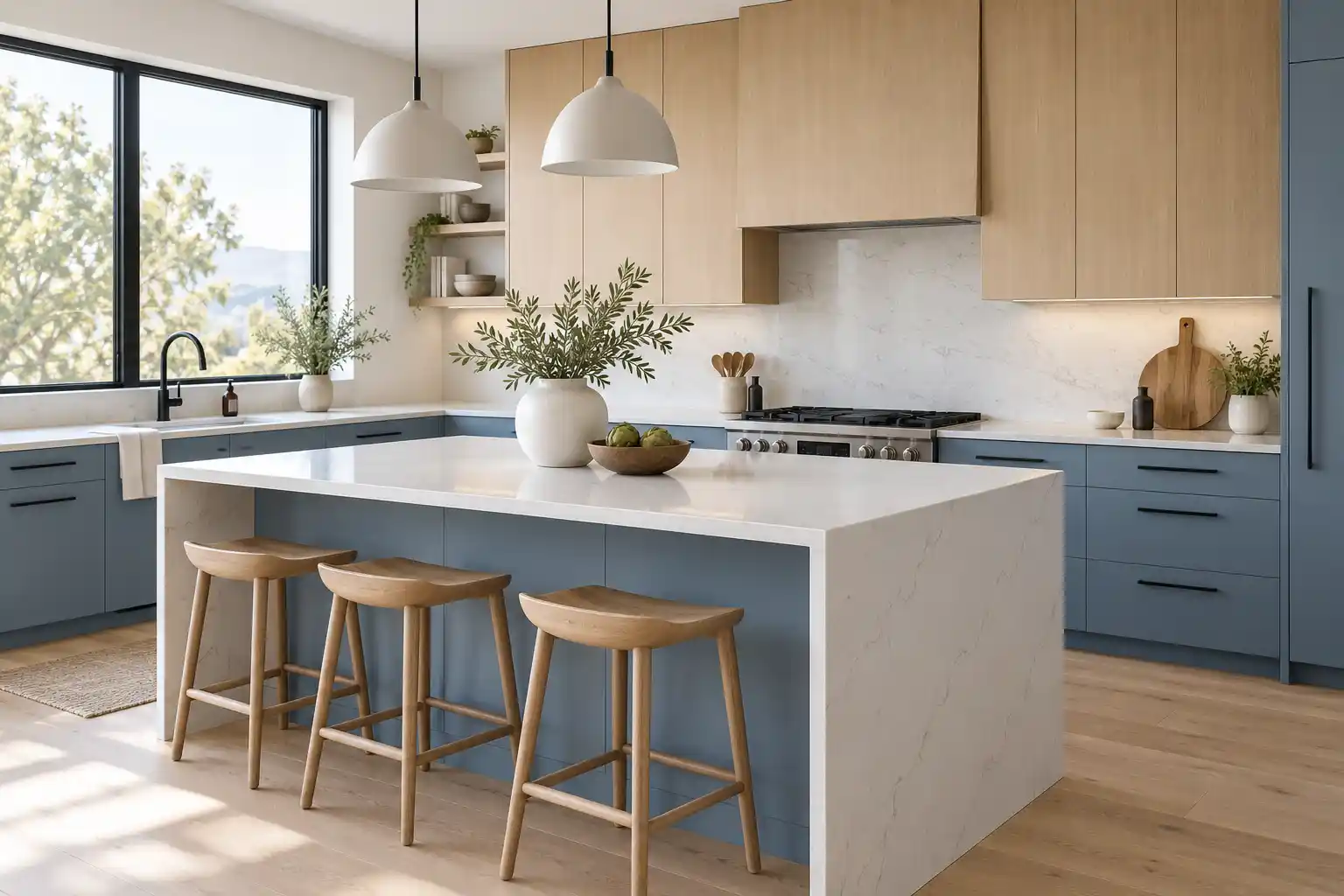 Navy and Muted Blue Cabinets